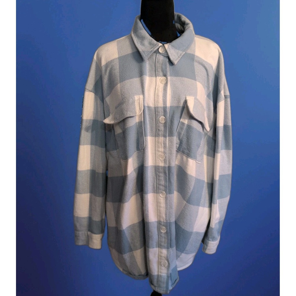 Lane Bryant Flannel Shacket‎ 22/24  Blue Check Button Down Long Sleeves Women's